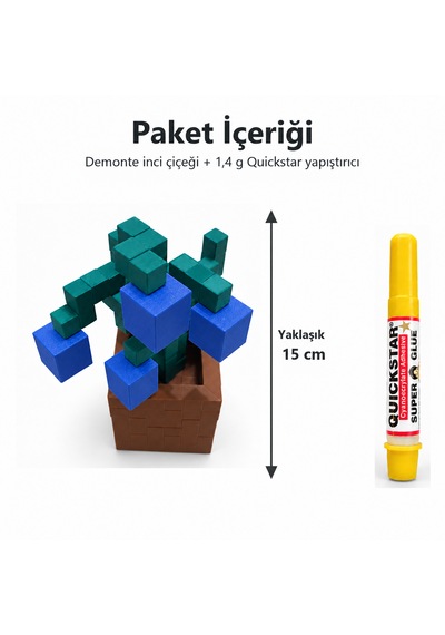 Piksel İnci Çiçeği Biblo - 3d Baskı, Minecraft Esintili Mavi