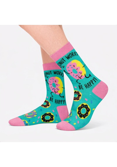 Carnaval Socks Donut Worry Be Happy Desenli Renkli Soket Çorap Çok Renkli