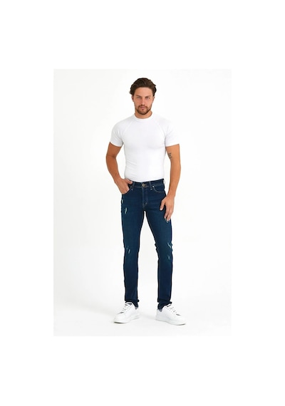 Digital Jeans Dar Kesim Erkek Yıpratmalı Kot Pantolon Yeşil Açık Gri