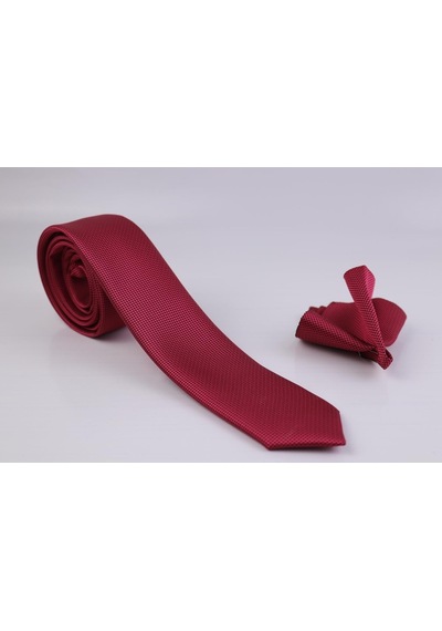 Demfashion Özel Desenli Kravat Mendil Seti - Kırmızı (533049152) Kırmızı