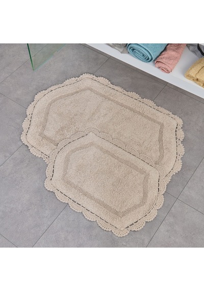 Soft Lace 2'li Banyo Paspası - Bej - 40x60 Cm + 60x90 Cm Çok Renkli