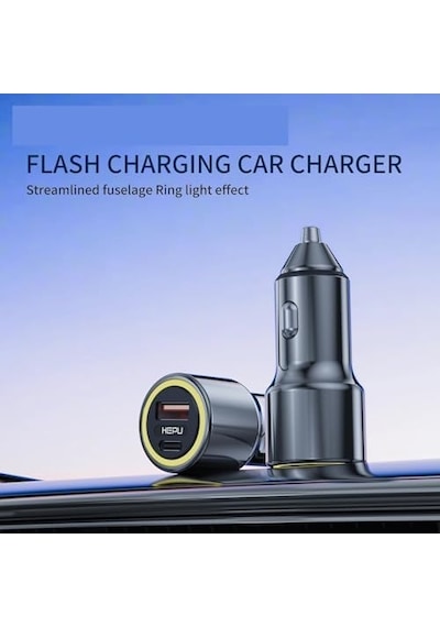 Hp-783 Araç İçi Şarj Cihazı 120w 3.1a Pd 30 Watt Hızlı Şarj Aleti Metal Çakmak Şarj Qualcomm Charge 3.0 2-port Işıklı