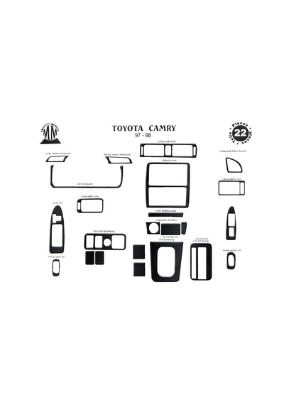 Toyota Camry Torpido Kaplama 1997-1999 22 Parça Siyah Karbon