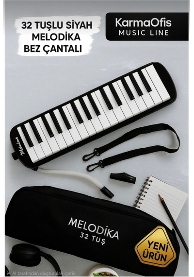 32 Tuşlu Mavi Melodika Bez Çantalı Siyah