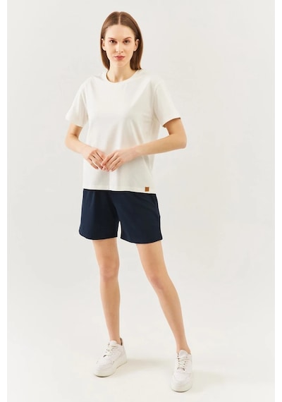 Kadın Rahat %100 Pamuklu Penye Bisiklet Yaka Kısa Kol Basic T-shirt Beyaz
