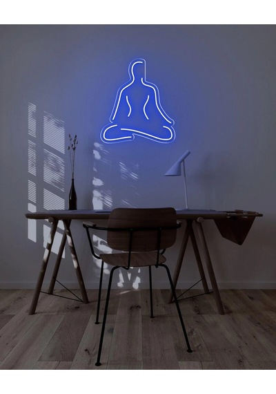 Yoga Yapan İnsan Figürlü Neon Tabela Mavi