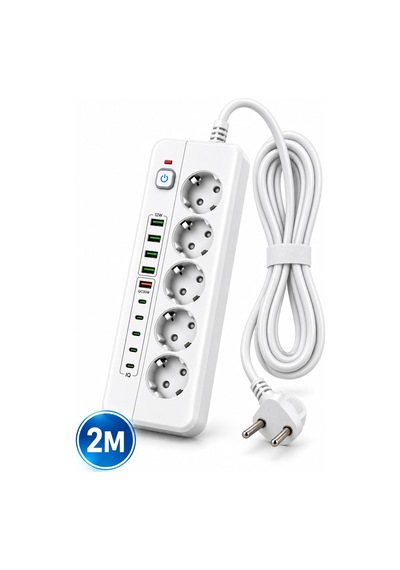 5'li Akım Korumalı Priz 3500w 16a, 4 Usb-a Ve 5 Type-c Çıkışlı, Qc 3.0 20w Hızlı Şarj, 2 Metre Kablolu Çoklu Priz Ps-5 Diğer