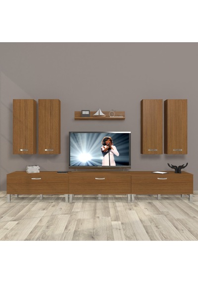 Decoraktiv Eko 8d Slm Krom Ayaklı Tv Ünitesi Tv Sehpası - Naturel Ceviz