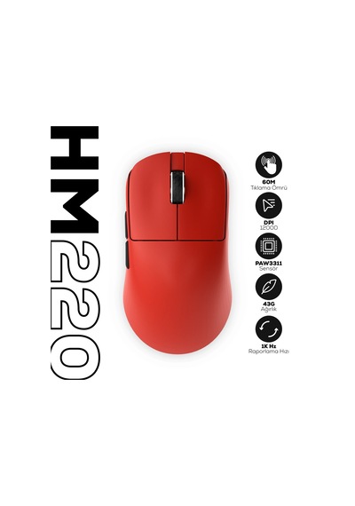 Hawk Gaming Hm220 1k Hz 12000 Dpı Tri-mode Kablosuz/bluetooth Kırmızı Gaming Mouse HM220