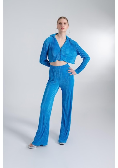 Holly Lolly Crop Model Düğme Kapamalı Comfy Crop Gömlek Mavi