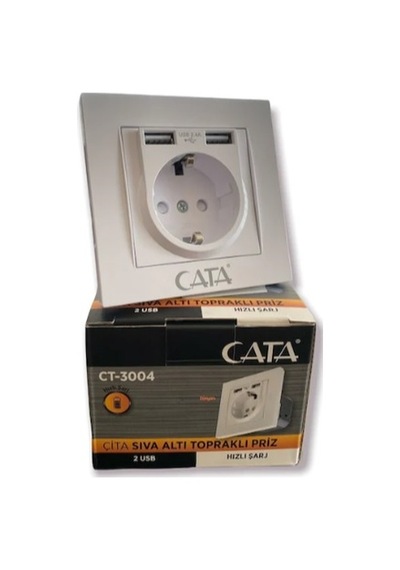 Cata Çift Usb Li Topraklı Priz Hızlı Şarz+çocuk Koruma Ct-3004