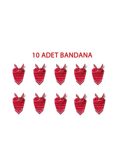 10'lu Paket K.atatürk İmza Desen Bandana/fular Kırmızı
