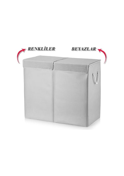 Meleni Home Iki Bölmeli Mega Boy Çamaşır Sepeti - Kulplu Katlanır Banyo Kirli Çamaşır Sepeti 50 Lt + 50 Lt Diğer