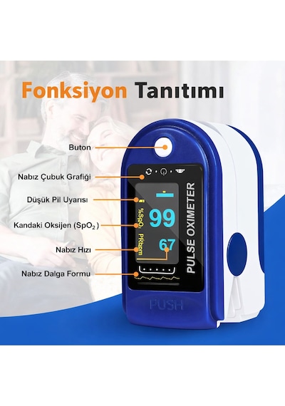 Parmak Tipi Oksimetre Spo2 Nabız Ölçer Dijital Taşınabilir Sağlık Ölçüm Cihazı