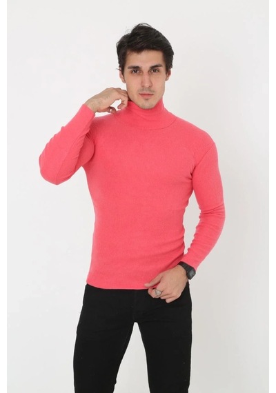 Erkek Fitilli Kaşkorse Kumaş Boğazlı Full Likralı Slimfit Body - Pembe