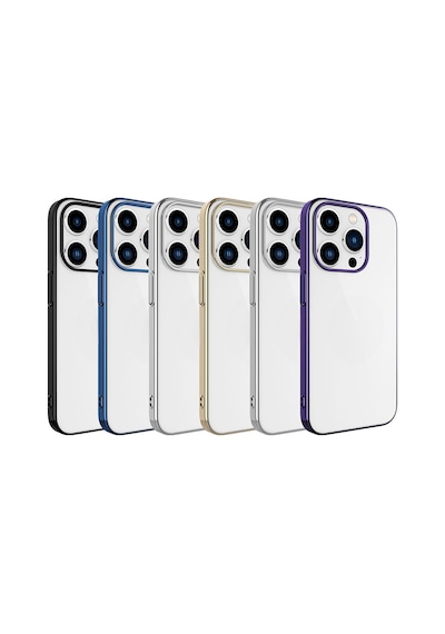 Zeyline Apple Uyumlu iPhone 15 Pro Sert Pc Renkli Çerçeveli Zore Riksos Kapak-koyu Gri