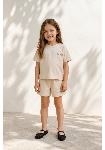 Eray Alp Kids Unisex Çocuk Bej Tişört Şort Takımı Yazlık Günlük Model