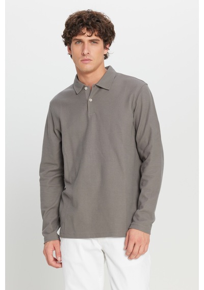 AC&Co / Altınyıldız Classics Erkek Vızon %100 Pamuk Slim Fit Dar Kesim Polo Yaka Jakarlı Triko Tişört Vizon