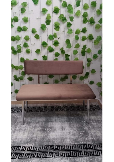 Özcan Metal Krom Metal Ayaklı Metal Kasalı Sırtlı Mutfak Salon Antre Yatak Odası Balkon Bench Puf Bank Oturak Kahverengi