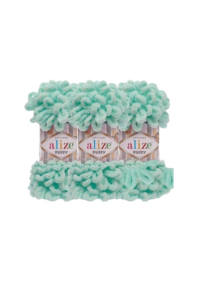 Puffy 3 Lü Paket El Örgü İpi - Şişsiz 100g X 3 Adet Renk No: 19 - Açık Mint