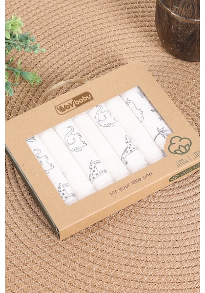 Vavbaby 7 Li Bebek Ağız Mendili Seti %100 Pamuk, Yumuşak Ve Emici Zoo Füme