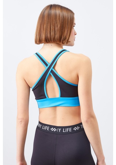 Tommy Life Turkuaz Çapraz Sırt Detaylı Slim Fit U Yaka Pedli Kadın Spor Büstiyer - 97121 Turkuaz