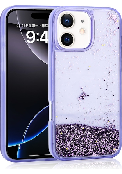 Apple Uyumlu iPhone 12 Uyumlu Kılıf Sıvılı Simli Şeffaf Arka Yüzey Zore Keto Silikon Kapak-mor -