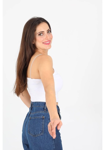 Lastik Askılı Crop Ekru