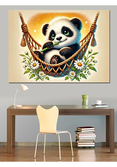 Panda Salıncağı Dekoratif Kanvas - Mdf Ahşap Tablo