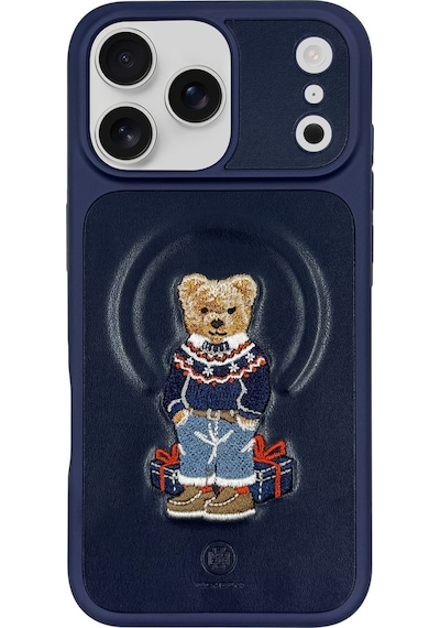 Zuckbear iPhone 17 Pro İçin Kılıf 3d Figürlü Pu Deri Yüzey Manyetik Şarj Destekli Kapak Aristo Lacivert