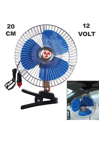 Araç İçi Fan Oto Vantilatör 12 Volt Mandallı 8 İnç