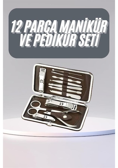 Tek 12 Parça Manikür Pedikür Seti Tırnak Bakımı Nasır Temizleme El Ayak Bakımı Najmaddin