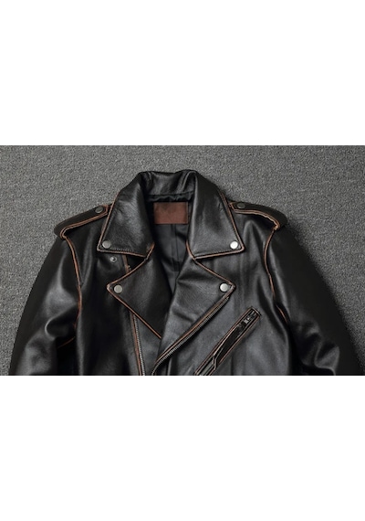 Nyc Giyim Tekstil & Deri Eskitme Biker Mont Hakiki Deri Siyah - Kahverengi