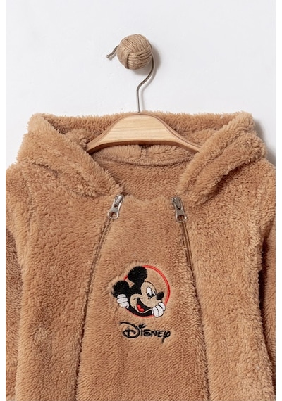 Kışlık Tatlı Disney Mickey Mouse Welsoft Bebek Tulum Kapüşonlu Çift Fermuarlı Kahverengi