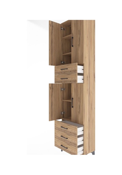 Arges Dolap 5 Raflı 5 Çekmeceli 4 Kapaklı 60x30x243 Çam-çam Çam