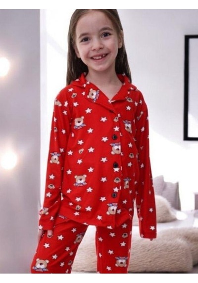 Çocuk Ayıcık Dessenli Pijama-14920 Kırmızı