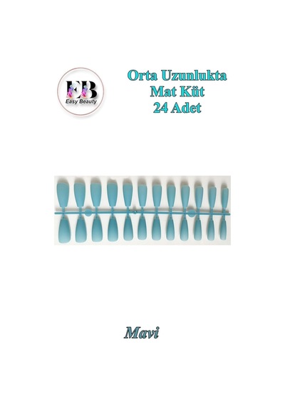 24 Adet Renkli Orta Uzun Küt Takma Tırnak 1135 Mavi