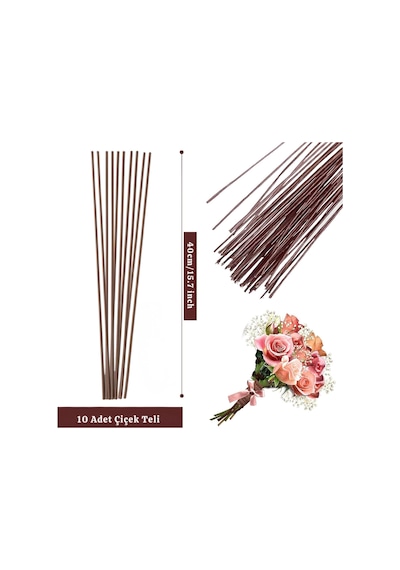 Yapay Çiçek Teli, Çiçek Aranjman Yapım Teli - 2 Mm, 10 Adet - 40 Cm - Kahverengi Kahverengi