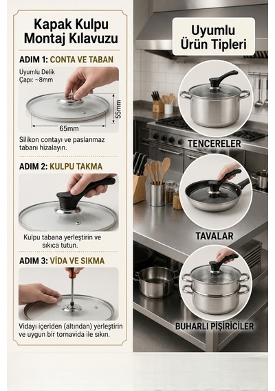 Mainshop 1 Adet Isıya Dayanıklı Dikey Tasarım Tencere Tava Kapağı Tutma Kolu M-1056