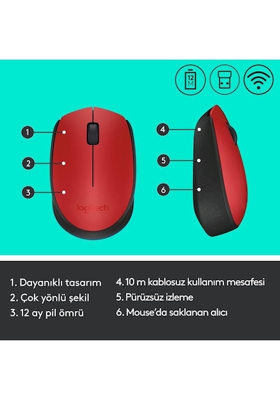 Logitech Mouse M171 Siyah-mavi-kırmızı Kablosuz Diğer