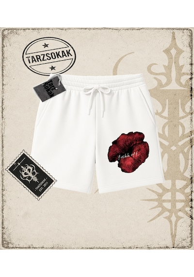 Tarzsokak Gotik & Grunge Streetwear Lıps Off Unisex Şort Beyaz