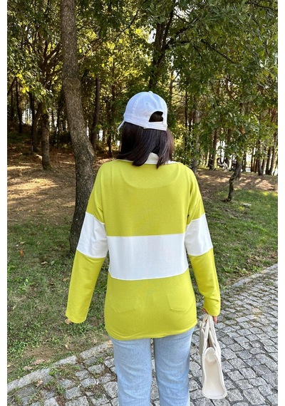 WeShaya Kadın Yağ Yeşili Uzun Kol, Dik Yaka, Fermuarlı, Double Color Block Basic Sweatshirt Bluz Yağ Yeşili WeShaya Kadın Yağ Yeşili Uzun Kol, Dik Yaka, Fermuarlı, Double Color Block Basic Sweatshirt Bluz Yağ Yeşili