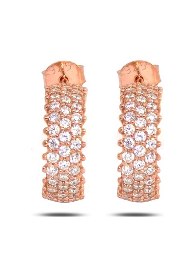 Kadın Halka 14mm Saplamalı 925 Ayar Gümüş Küpe Pembe Altın