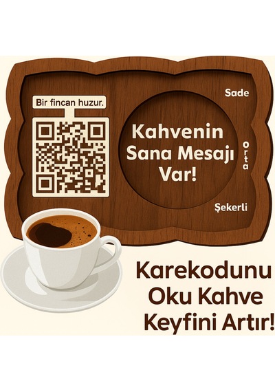 Kahvenin Sana Mesajı Var Kahve Sunumluğu, Kahve Altlığı, Karekod Fincan Altlığı, Qr Kod, 2'li Kahverengi