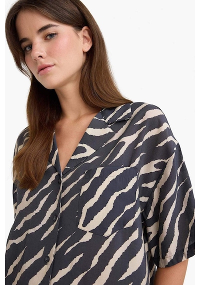 Defacto 	Loose Fit Zebra Desenli Modal Kısa Kollu Gömlek F0879AX25SM Siyah