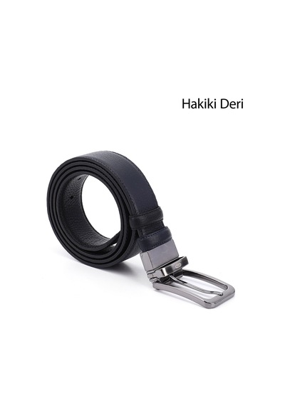 Gönderi(R) Gönderi R Siyaha Lacivert Hakiki Deri 3,5 Cm Çift Taraflı Klasik Kemer Siyah - Lacivert