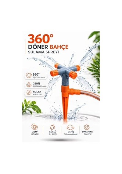 360 Döner Bahçe Sulama Fıskiyesi, 4 Kollu Otomatik Sprinkler, Kazıklı Tasarım, Geniş Alan Kaplama