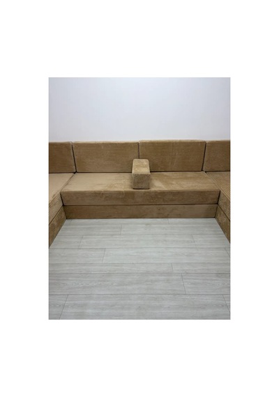 Premium Kadife Kumaş, Konforlu Yer Kanepesi ,modüler Şark Köşesi Takımı - Bej - 40 Cm - U Set