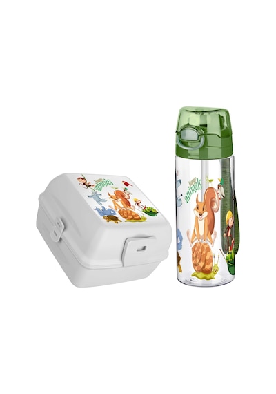 Okul İçin Plastik Çocuk Su Matarası Ve Beslenme Kabı Seti 500 Ml Yeşil