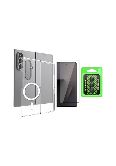 Vendas Galaxy Uyumlu Z Fold 7 Kılıf Kamera Korumalı M-safe Sert Pc Zore Porto Kapak + Kamera Lens + Cam Ekran Koruyucu Şeffaf